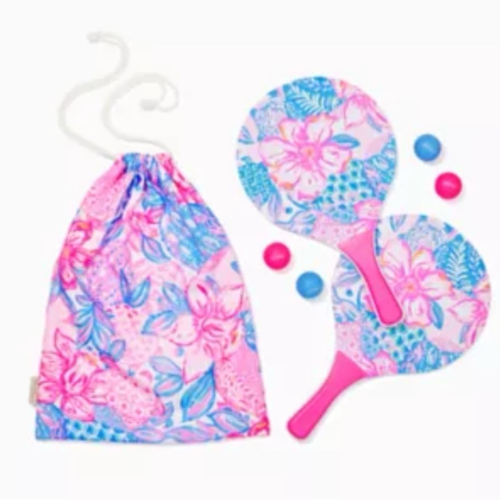 New, Unopened Lilly Pulitzer Pink & Blue Floral Paddle Ball Set